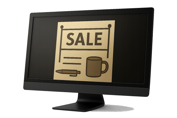 Ein Monitor mit Piktrogram für Werbeartikel